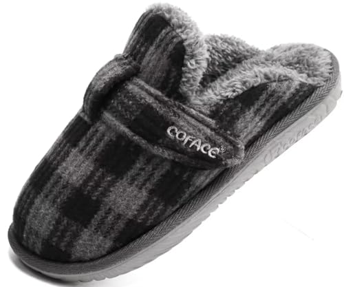 COFACE Grau 38.5 Hausschuhe Damen Winter Warme Flauschig Wolle Gefütterte Slipper, mit Weiche Rückstellschaum Plaid Plüsch Geschlossen Pantoffeln für Drinnen und Draussen von COFACE