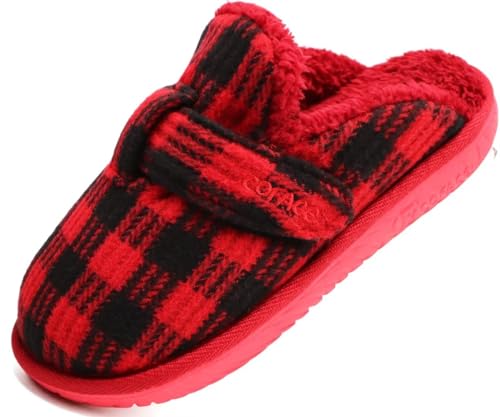 COFACE Hausschuhe Damen Winter Warme Flauschig Wolle Gefütterte Slipper mit Weiche Rückstellschaum Plaid Plüsch Geschlossen Pantoffeln für Drinnen und Draussen EU38.5 Rot von COFACE