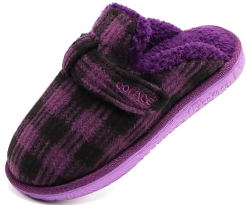 COFACE Hausschuhe Damen Winter Warme Flauschig Wolle Gefütterte Slipper mit Weiche Rückstellschaum Plaid Plüsch Geschlossen Pantoffeln für Drinnen und Draussen Lila EU 38.5 von COFACE