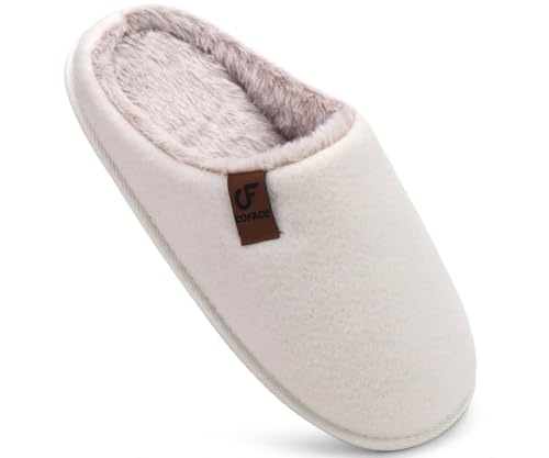 COFACE Hausschuhe Herren Filz Warme Bequem Flauschig Plüsch Männer Pantoffeln mit Anti-Rutsch Gummisohle für Drinnen und Draussen Beige Weiß Größe 44 von COFACE
