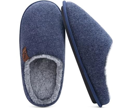 COFACE Hausschuhe Herren Filz Warme Bequem Flauschig Plüsch Männer Pantoffeln mit Anti-Rutsch Gummisohle für Drinnen und Draussen Dunkel Blau Größe 41 von COFACE
