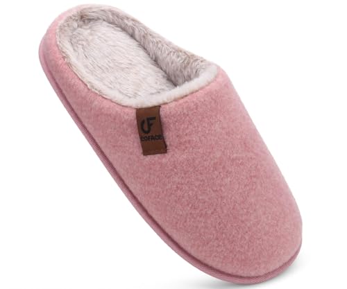 COFACE Hausschuhe Herren Filz Warme Bequem Flauschig Plüsch Männer Pantoffeln mit Anti-Rutsch Gummisohle für Drinnen und Draussen Hell Rosa Größe 46 von COFACE