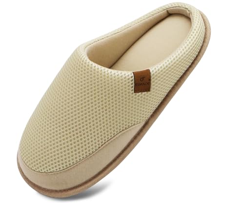 COFACE Hausschuhe Herren Filz Warme Bequem Männer Pantoffeln mit Anti-Rutsch Gummisohle für Drinnen und Draussen Beige Größe 44 von COFACE