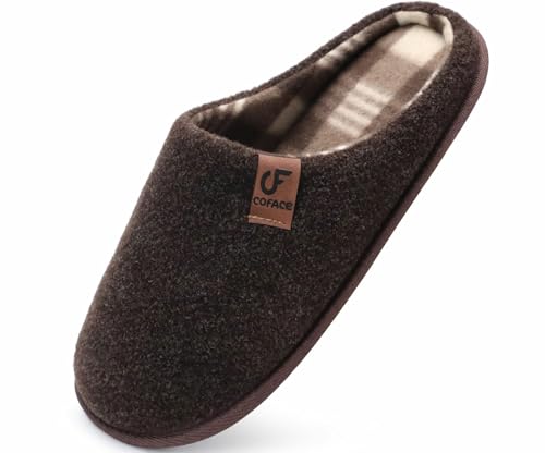 COFACE Hausschuhe Herren Filz Warme Bequem Männer Pantoffeln mit Anti-Rutsch Gummisohle für Drinnen und Draussen Dunkel Braun Größe 43 von COFACE