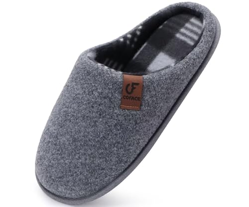 COFACE Hausschuhe Herren Filz Warme Bequem Männer Pantoffeln mit Anti-Rutsch Gummisohle für Drinnen und Draussen Grau Größe 47 von COFACE