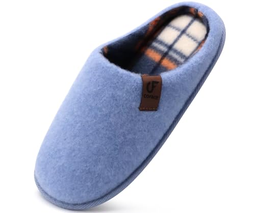 COFACE Hausschuhe Herren Filz Warme Bequem Männer Pantoffeln mit Anti-Rutsch Gummisohle für Drinnen und Draussen Hell Blau Größe 46 von COFACE