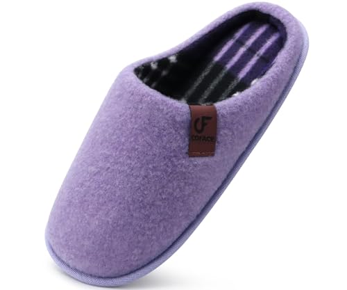COFACE Hausschuhe Herren Filz Warme Bequem Männer Pantoffeln mit Anti-Rutsch Gummisohle für Drinnen und Draussen Hell Lila Größe 40 von COFACE