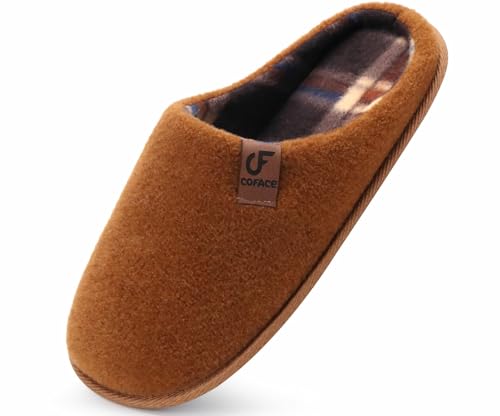 COFACE Hausschuhe Herren Filz Warme Bequem Männer Pantoffeln mit Anti-Rutsch Gummisohle für Drinnen und Draussen Khaki Größe 44 von COFACE