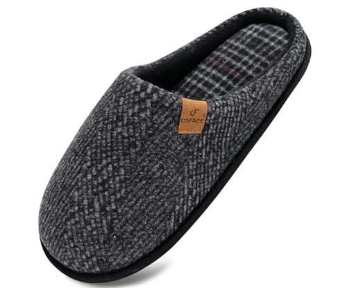 COFACE Hausschuhe Herren Warme Bequem Männer Pantoffeln mit Anti-Rutsch Gummisohle für Drinnen und Draussen Schwarz Größe 48 von COFACE