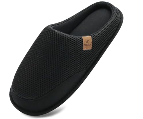 COFACE Hausschuhe Herren Warme Bequem Männer Pantoffeln mit Anti-Rutsch Gummisohle für Drinnen und Draussen Schwarz Größe 49 von COFACE