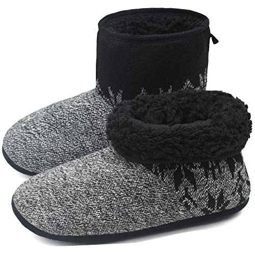 COFACE Hüttenschuhe Herren Warm Lammfell Hausschuhe Winter für Herren Plüsch Gefütterte Hausstiefel Männer Fell Haussocken Filz Pantoffeln 45 von COFACE