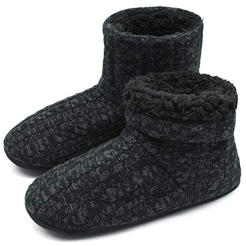 COFACE Hüttenschuhe Herren Warm Lammfell Hausschuhe Winter für Herren Plüsch Gefütterte Hausstiefel Männer Fell Haussocken Filz Pantoffeln 42 von COFACE