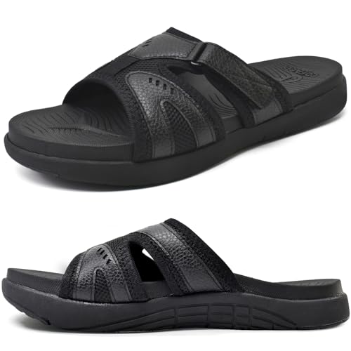 COFACE Herren Sport Recovery Sandalen Plantar Fasciitis weiche Polsterung leichtes Gewicht Bogen Unterstützung orthopädische Badelatschen für Männer GanzSchwarz Größe 41 von COFACE