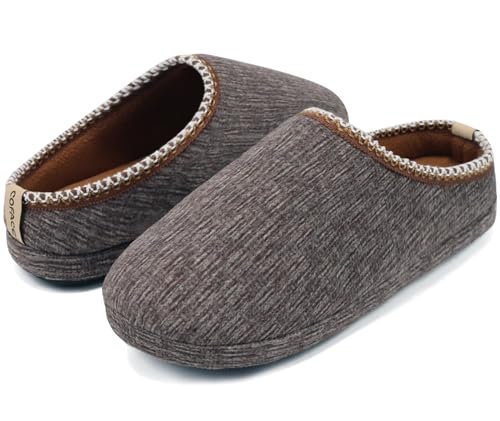 COFACE Herren kuschelige Pantoletten bequeme Memory Foam Slip Ons weiche Schlafzimmer Hausschuhe Clogs für Herren Indoor Outdoor Kaffee Braun Größe 42 von COFACE