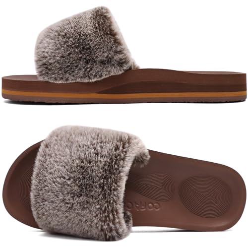 COFACE Plüsch Hausschuhe Damen Fell Pantoffeln Flauschige Schlappen Winter Badeschuhe Puschen für Damen Slippers gr.39 von COFACE