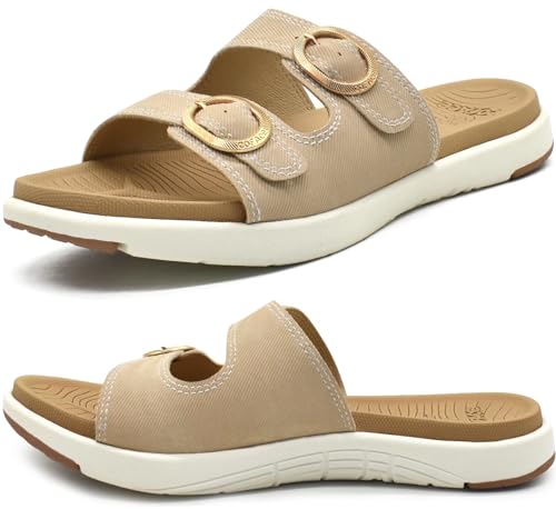 COFACE Sandalen Damen Orthopädische Comfortfüße Plantarfasziitis Arch Support Orthotic Slides Sandalen Sommer badelatschen Leicht Outdoorsandale Verstellbare Riemen Yoga fussbett,Beige Größe 40.5 von COFACE