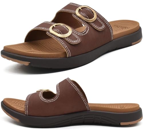 COFACE Sandalen Damen Orthopädische Comfortfüße Plantarfasziitis Arch Support Orthotic Slides Sandalen Sommer badelatschen Leicht Outdoorsandale Verstellbare Riemen Yoga fussbett,Braun Größe 42 von COFACE