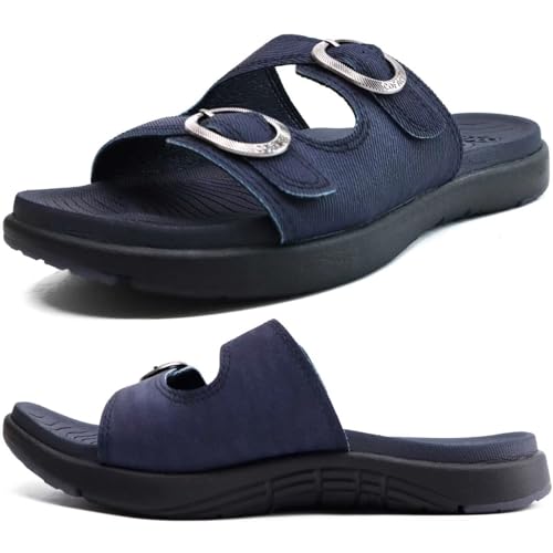 COFACE Sandalen Damen Orthopädische Comfortfüße Plantarfasziitis Arch Support Orthotic Slides Sandalen Sommer badelatschen Leicht Outdoorsandale Verstellbare Riemen Yoga fussbett,Navy Blue 37 von COFACE