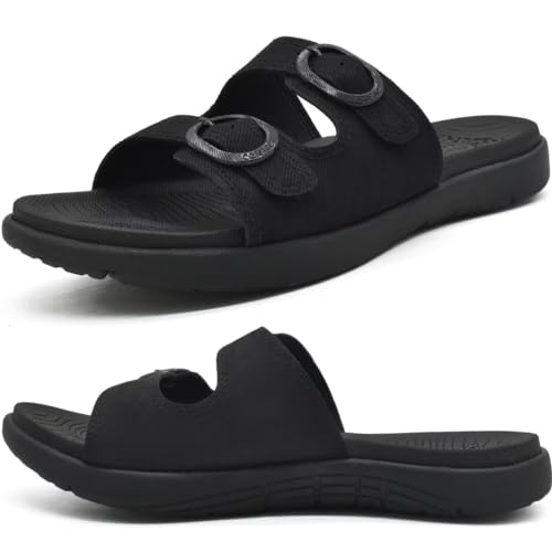 COFACE Sandalen Damen Orthopädische Comfortfüße Plantarfasziitis Arch Support Orthotic Slides Sandalen Sommer badelatschen Leicht Outdoorsandale Verstellbare Riemen Yoga fussbett,RSchwarz Größe 35 von COFACE