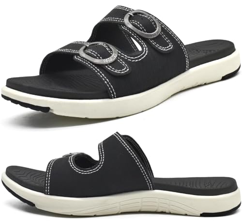 COFACE Sandalen Damen Orthopädische Comfortfüße Plantarfasziitis Arch Support Orthotic Slides Sandalen Sommer badelatschen Leicht Outdoorsandale Verstellbare Riemen Yoga fussbett,Schwarz 38.5 von COFACE