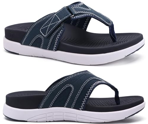 COFACE Sandalen-Herren-Zehentrenner Weiche Bequeme Flip Flops Arch Support Orthopädische Leichte Sommer Leder Sandalen für Herren Badelatschen Outdoor Blau 40 von COFACE