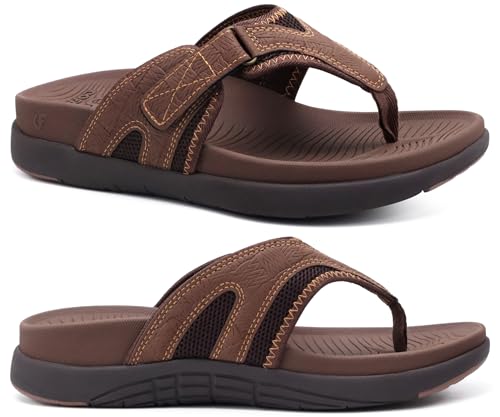 COFACE Sandalen-Herren-Zehentrenner Weiche Bequeme Flip Flops Arch Support Orthopädische Leichte Sommer Leder Sandalen für Herren Badelatschen Outdoor braun 47 von COFACE