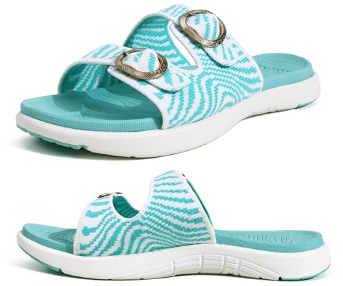 COFACE Womens Orthopädische Sandalen Komfortable Orthotische Bogen Unterstützung Weich Gepolstert Erholung Plantar Fasciitis Walking Slip On Damen Wolke Rutschen für Frau 2025 BlauWeiß Größe 36 von COFACE