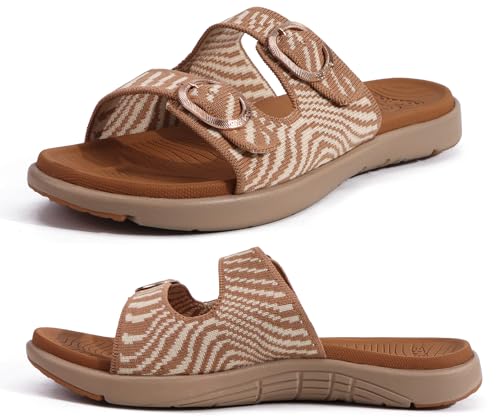 COFACE Womens Orthopädische Sandalen Komfortable Orthotische Bogen Unterstützung Weich Gepolstert Erholung Plantar Fasciitis Walking Slip On Damen Wolke Rutschen für Frau 2025 KhakiBeige Größe 37 von COFACE