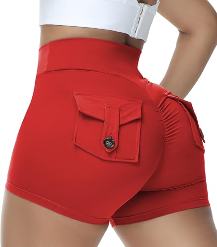 COFCAT Booty-Shorts für Damen, Scrunch-Butt-Shorts mit Tasche, Cargo-Workout, Biker, Fitnesshose, Feuerrot, Mittel COFCAT Booty-Shorts für Damen, Scrunch-Butt-Shorts mit Tasche, Cargo-Workout, Biker, Fitnesshose, Feuerrot, Mittel von COFCAT