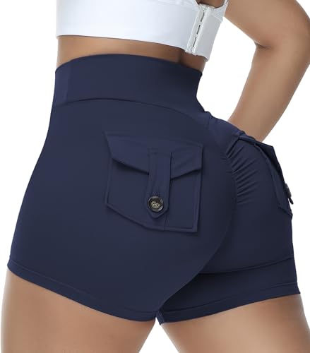 COFCAT Booty-Shorts für Damen, Scrunch-Butt-Shorts mit Tasche, Cargo-Workout, Biker, Fitnesshose, Naval Academy, Klein COFCAT Booty-Shorts für Damen, Scrunch-Butt-Shorts mit Tasche, Cargo-Workout, Biker, Fitnesshose, Naval Academy, Klein von COFCAT