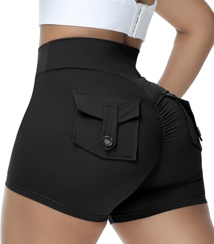 COFCAT Booty-Shorts für Damen, Scrunch-Butt-Shorts mit Tasche, Cargo-Workout, Biker, Fitnesshose, Schwarz, Mittel COFCAT Booty-Shorts für Damen, Scrunch-Butt-Shorts mit Tasche, Cargo-Workout, Biker, Fitnesshose, Schwarz, Mittel von COFCAT