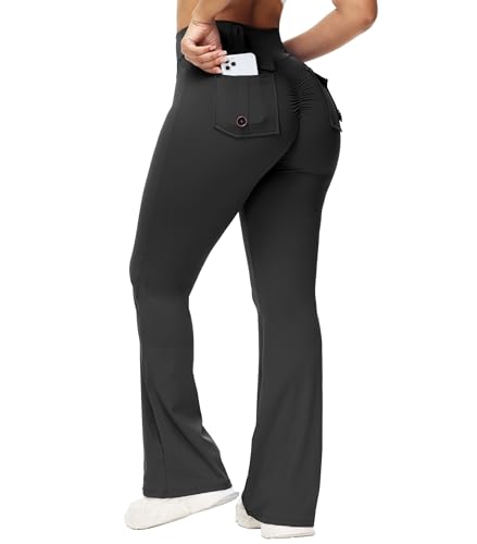 COFCAT Flare Leggings für Damen mit Taschen, Cargohose, Schwarz, S von COFCAT