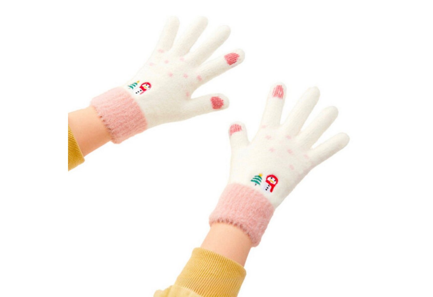 COFI 1453 Fäustlinge Winter-Telefonhandschuhe für Damen mit Schneemann und Weihnachtsbaum von COFI 1453