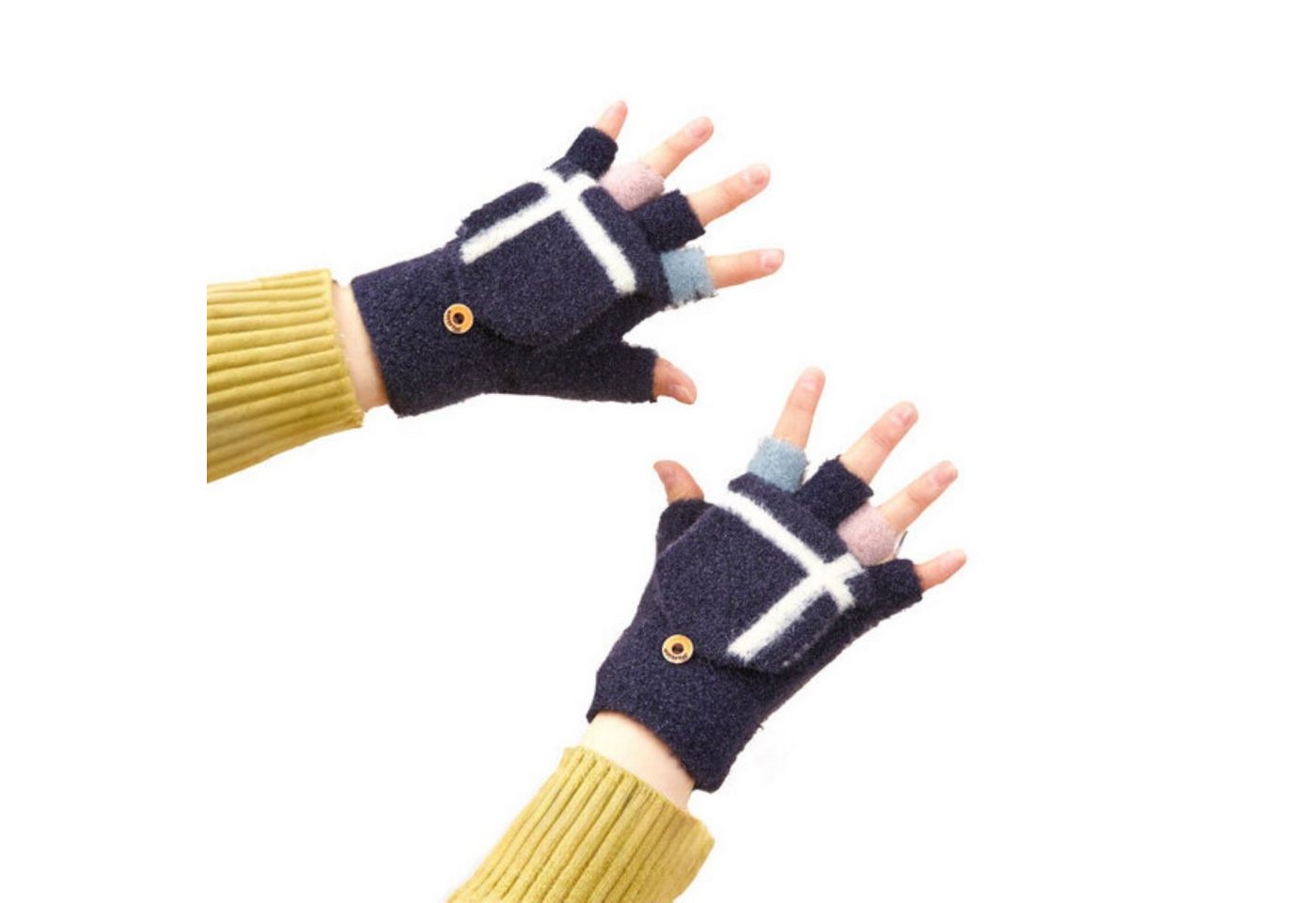 COFI 1453 Fäustlinge Winter-Telefonhandschuhe für Damen und Kinder mit Muster und Knöpfe von COFI 1453