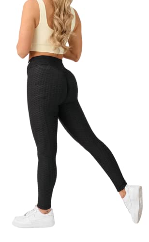 COFI 1453 Leggings Classic Push-Up Effekt 3D Struktur Push Up Leggings Sporthose Schwarz M von COFI 1453