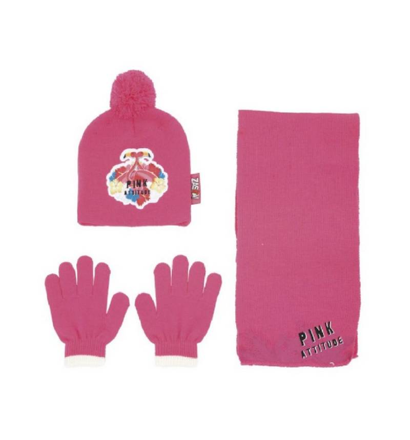 COFI 1453 Mütze & Schal Mütze mit Pompon und Handschuhen mit Schal in Pink für Mädchen von COFI 1453