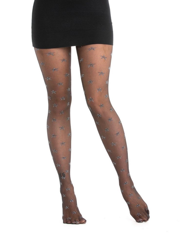 COFI 1453 Strumpfhose Schwarze Damen-Strumpfhose mit Stern-Motiven – 40 Den Eleganz von COFI 1453
