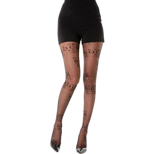 Damen Strumpfhose Schrift Strumpfhose Muster Optik 40 DEN für Frauen Collant Moda 1613 S/M von COFI 1453