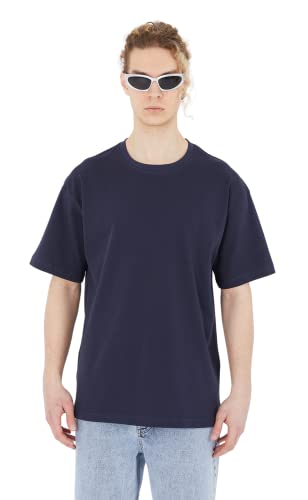 Ossy Homer einfarbiges Basic Oversized T-Shirt | Heavy Qualität mit 320 GSM Baumwolle, Rundhals-Ausschnitt L Dunkelblau von COFI 1453