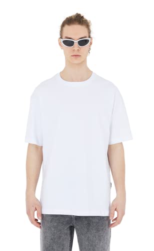 Ossy Homer einfarbiges Basic Oversized T-Shirt | Heavy Qualität mit 320 GSM Baumwolle, Rundhals-Ausschnitt L Weiß von COFI 1453