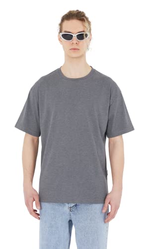 Ossy Homer einfarbiges Basic Oversized T-Shirt | Heavy Qualität mit 320 GSM Baumwolle, Rundhals-Ausschnitt XL Anthrazit-Melange von COFI 1453