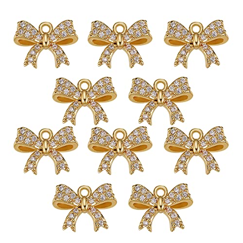 COGCHARGER 10 Stück Bowknot Charm Anhänger Zirkonia Schleifen Charms Messing CZ Charm Mit Biegering Für Schmuck Halsketten Armbänder Basteln von COGCHARGER