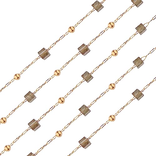 COGCHARGER 3.28 Fuß 1 m Natürliche Quadratische Perlenkette, Ungeschweißte Edelstein-Rosenkranzkette Mit Goldenen Erkenntnissen Für Die Schmuckherstellung von Frauen Und Mädchen von COGCHARGER