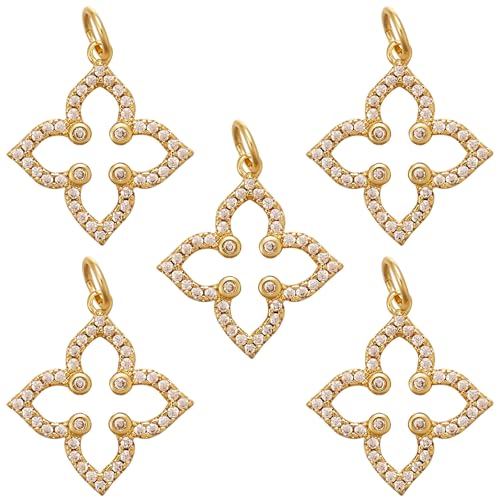 COGCHARGER 5 Stück Blumen Anhänger Aus Zirkonia. Blumenanhänger Aus 18 Karat Vergoldetem Kristall Blumenanhänger Mit CZ Stein Zur Schmuckherstellung Und Zum Basteln von COGCHARGER