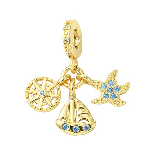 COGCHARGER Ozean Charms Zur Schmuckherstellung Echtes 18 Karat Vergoldetes Messing Seestern Charms Großes Loch Europäischer Anhänger Für Armband Halskette Damen Geschenk von COGCHARGER