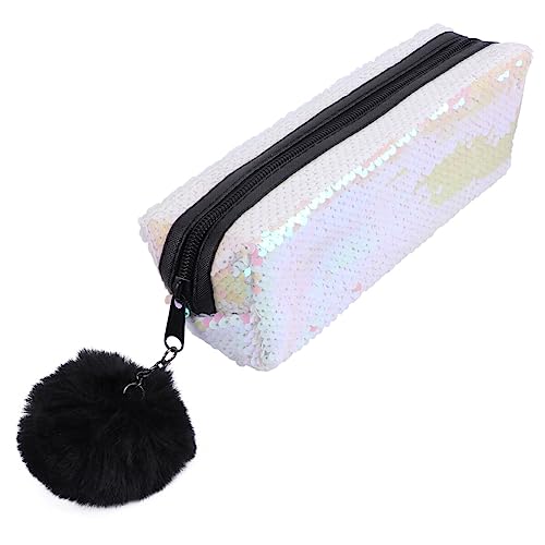 COHEALI 1stk Federmäppchenpaillettenfedermäppchenmakeuppencilcase Glitzer-Make-up-Tasche Geldbörse Mit Pailletten Glitzer Tasche Polyester Student Reißverschlusstasche Weiß Multifunktion von COHEALI