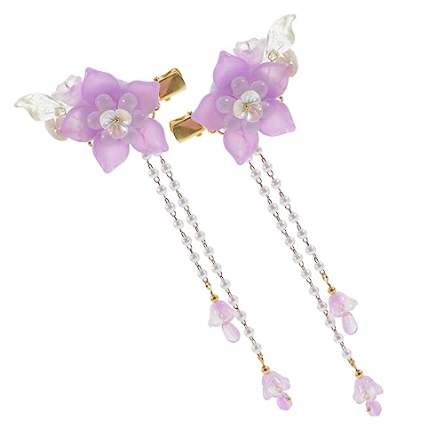 COHEALI 2st Haarnadel Schicke Haarspangen Hanfu-haarschmuck Chinesische Haarquaste Quasten-blumen-haarspange Haarspange Haarklammer Paar-clip Violett Metall Perle Mädchen von COHEALI