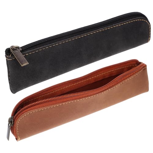 COHEALI 2st Stiftetui Aus Nubukleder Gefrostete Bleistifttasche Pu-federmäppchen Make-up-Beutel Aus Leder Federmäppchen Für Mädchen Make-up-Kosmetiktasche Makeup Tasche Bürste Mini Reisen von COHEALI