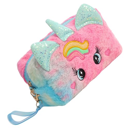 COHEALI Federmäppchen Einhorn Reise-Make-up-Tasche Flauschige Stiftetaschen Schreibwarentasche Flauschige Federmäppchen Stifttasche Plüsch Niedlich Fräulein Cartoon-Tasche von COHEALI