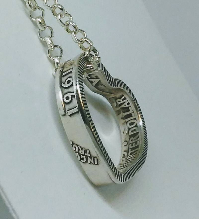 Herz Anhänger Aus Us Silver Quarter Coinring 1940-1964 Mit Versilberter Kette von COINRINGSandTHINGS